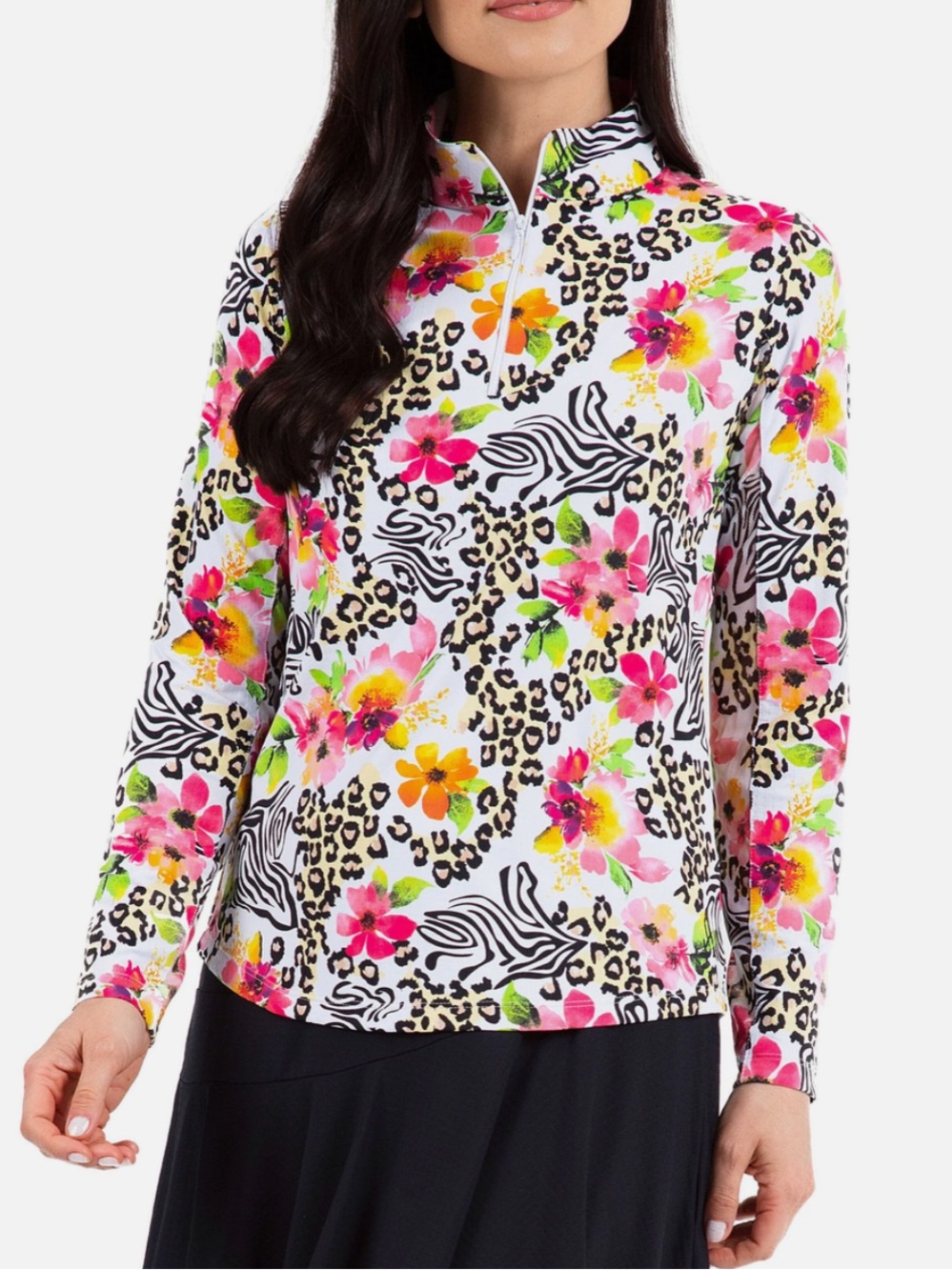 IBKUL Multi Colored Long Sleeve Quarter Zip Top